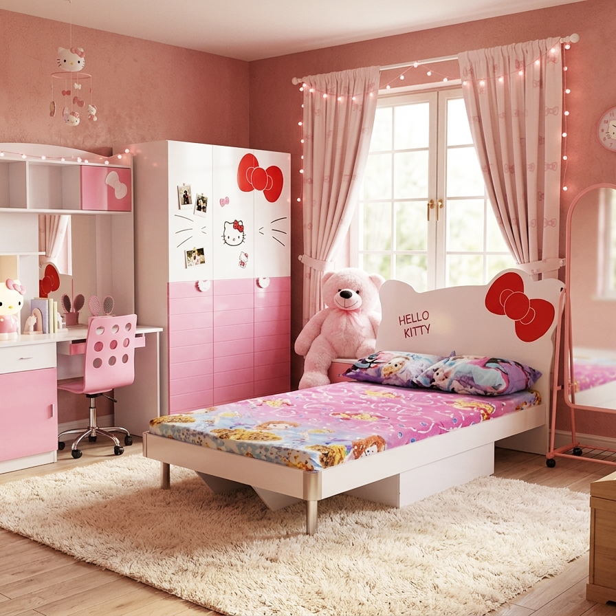Kids Pink Kitty Bedroom Set
