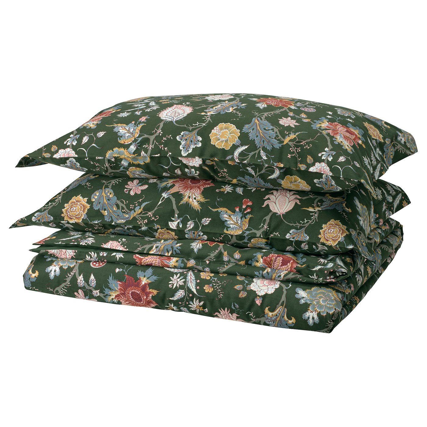 NÄSSELKLOCKA Duvet cover and 2 pillowcases, dark grey-green/multicolour, 240x220/50x80 cm (94x87/20x31 ")