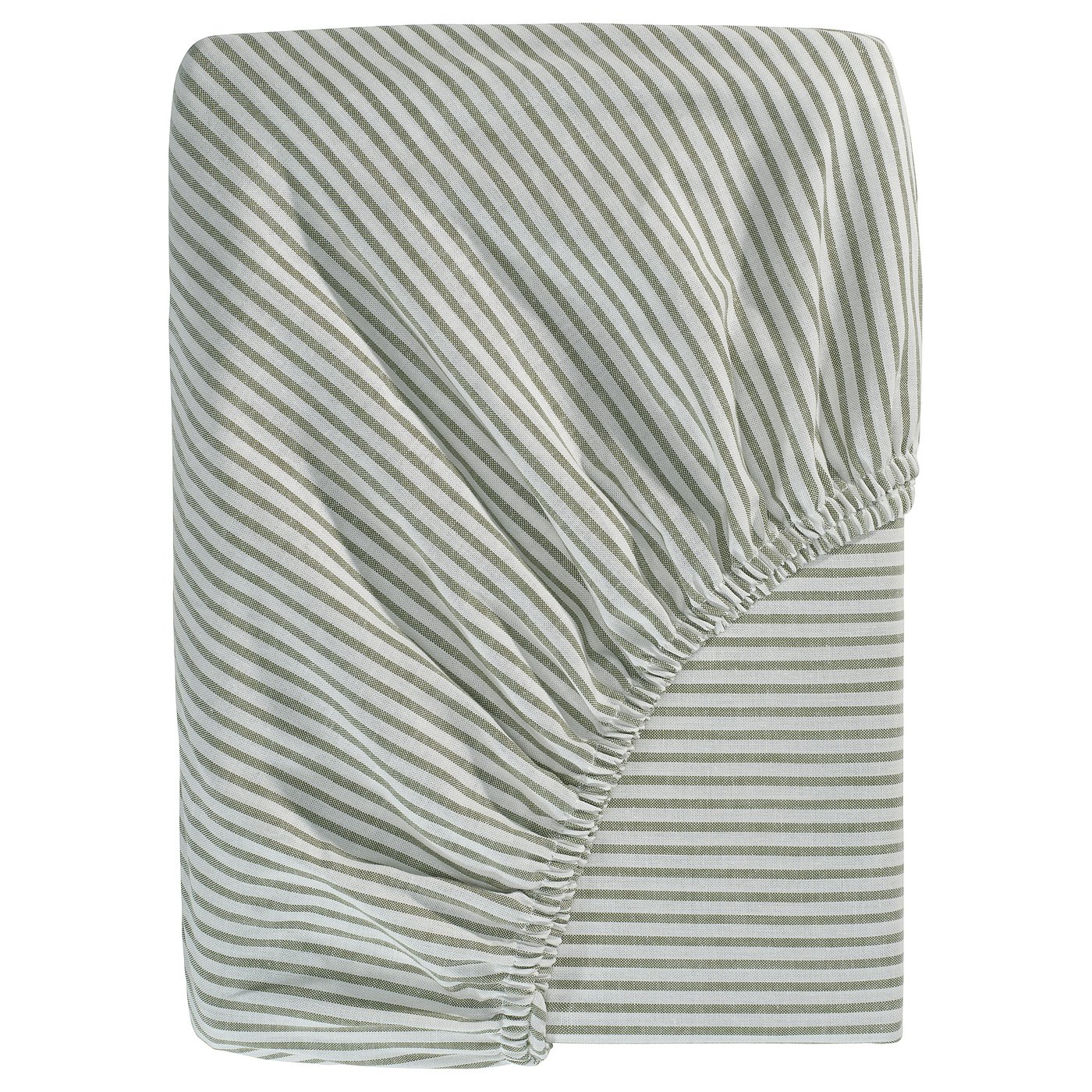 SOLFIBBLA Fitted sheet, white green/stripe, 180x200 cm (71x79 ")