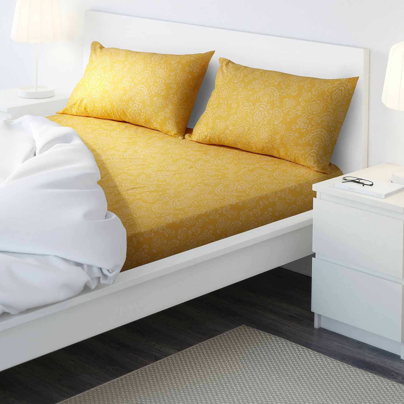 ÅKERTISTEL Flat sheet and 2 pillowcase, yellow, 240x260/50x80 cm (94x102/20x31 ")