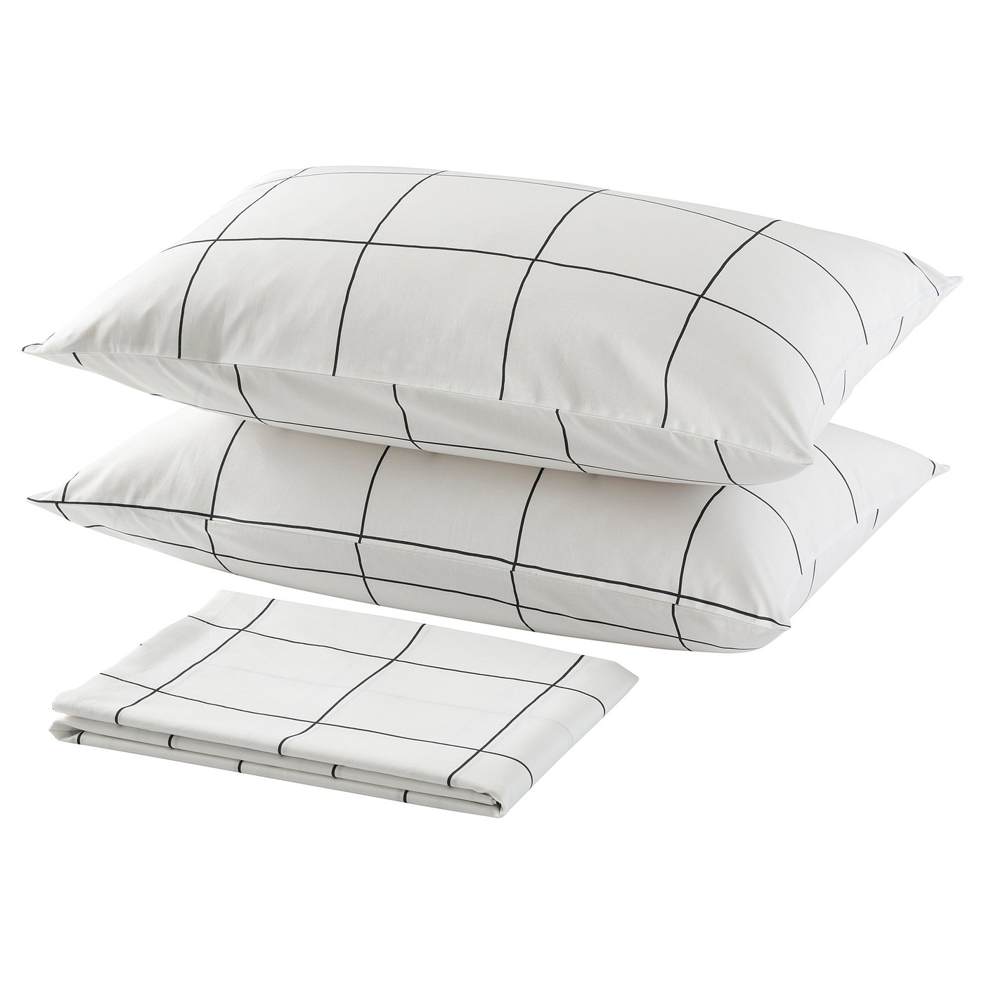 JÄMTSTARR Flat sheet and 2 pillowcase, white/check, 240x260/50x80 cm (94x102/20x31 ")