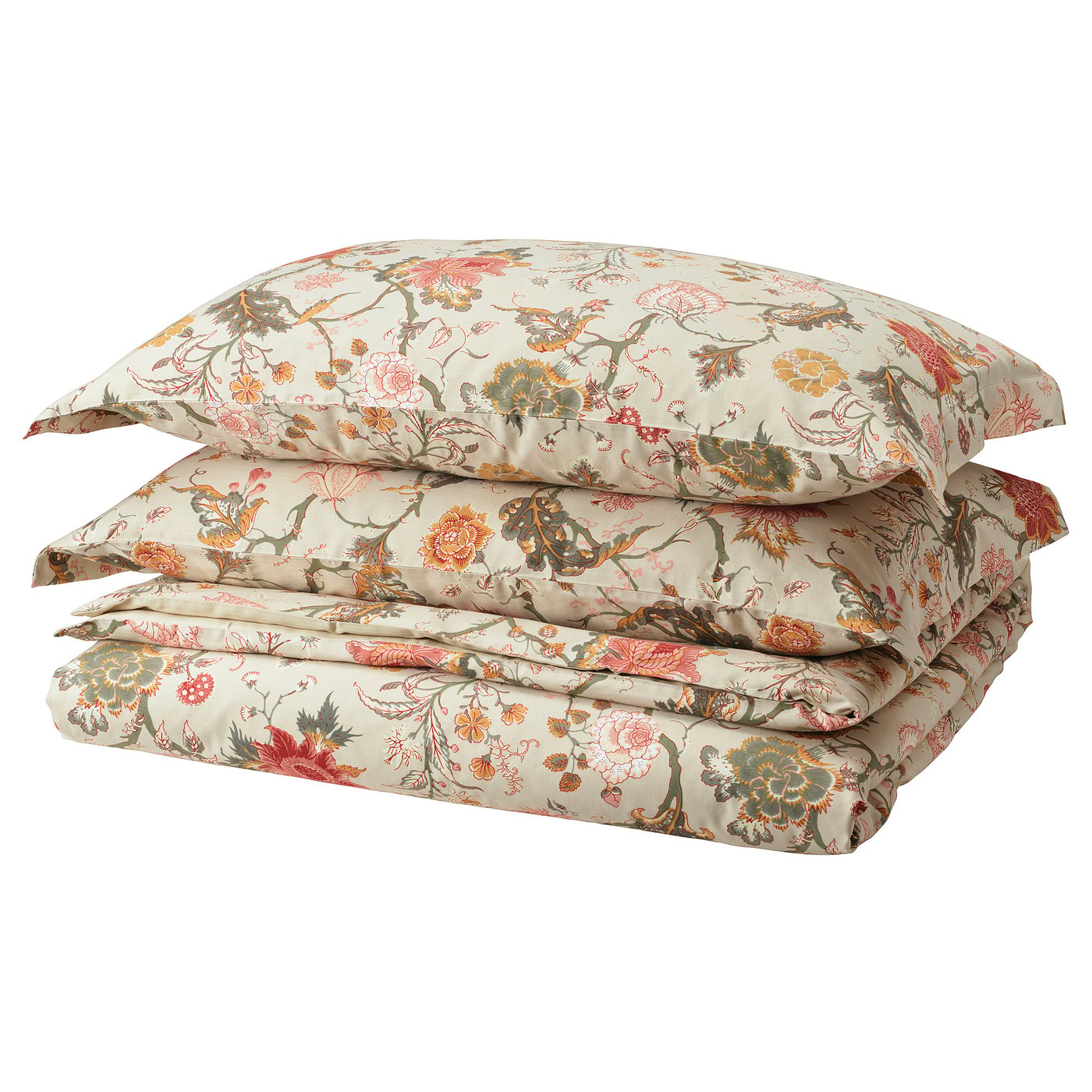 NÄSSELKLOCKA Duvet cover and 2 pillowcases, light grey-beige/multicolour, 240x220/50x80 cm (94x87/20x31 ")