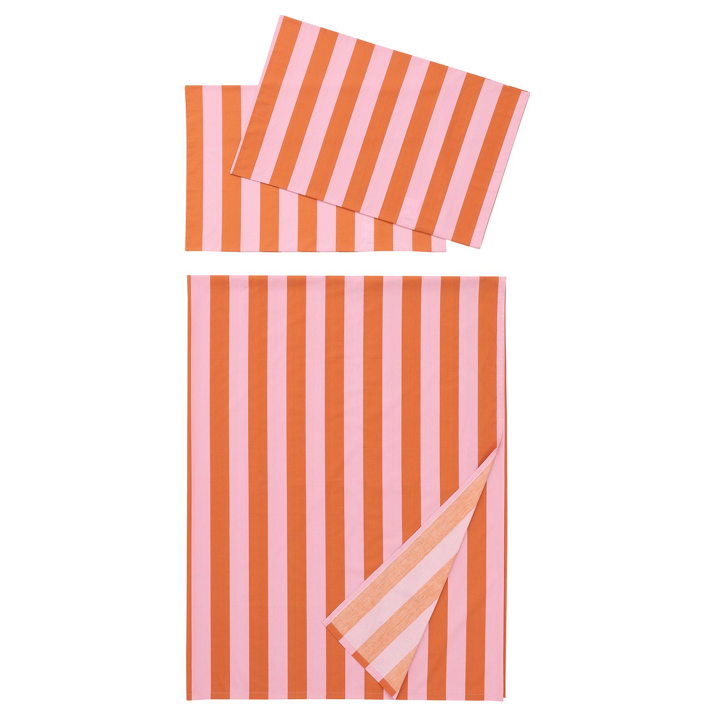 SLÅNHÖSTMAL Flat sheet and 2 pillowcase, orange/pink/stripe, 240x260/50x80 cm (94x102/20x31 ")