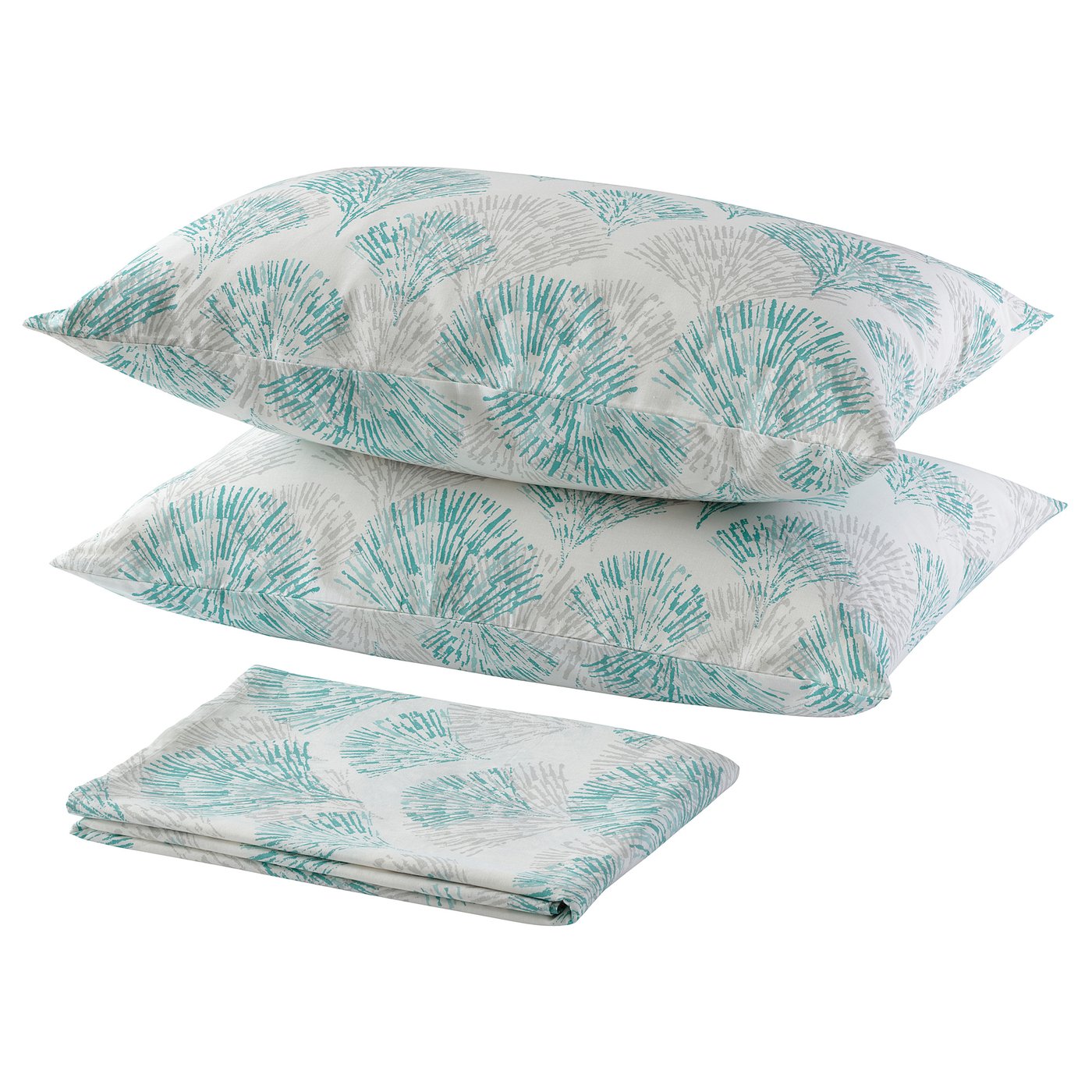 RÖDFIBBLA Flat sheet and 2 pillowcase, white/green, 240x260x50x80 cm (94x102x20x31 ")
