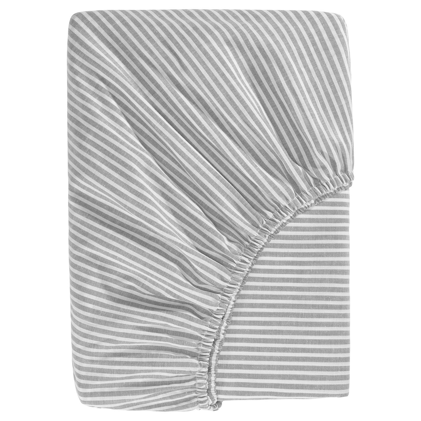 SOLFIBBLA Fitted sheet, grey white/stripe, 180x200 cm (71x79 ")