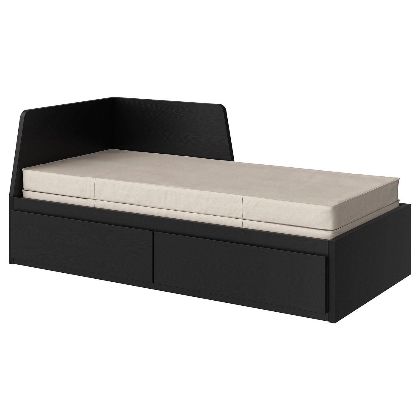 FLEKKE Day-bed w 2 drawers/2 mattresses, black-brown/Vannareid extra firm, 80x200 cm (31 1/2x78 3/4 ")