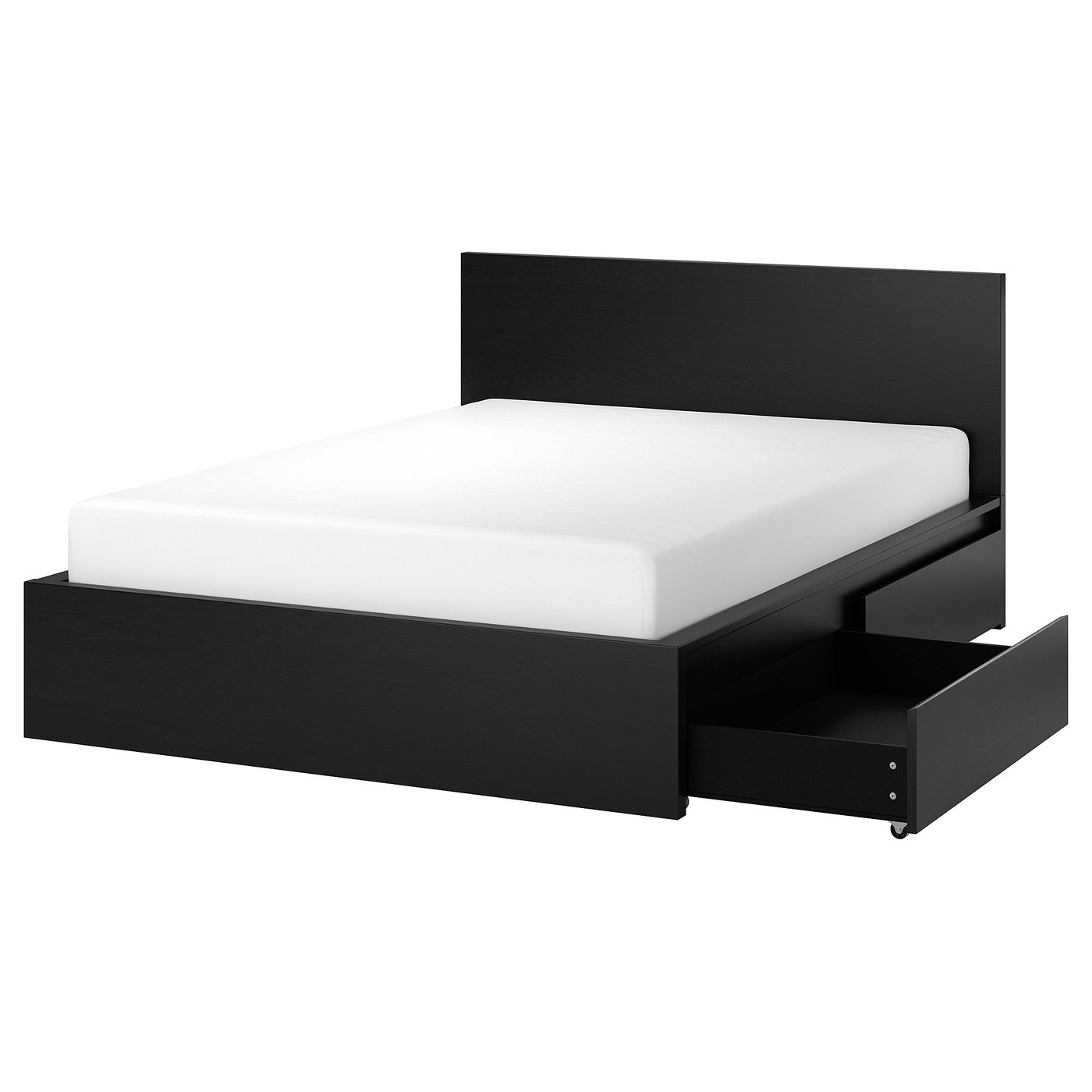 MALM Bed frame, high, w 2 storage boxes, black-brown/Luröy, 160x200 cm (63x78 3/4 ")