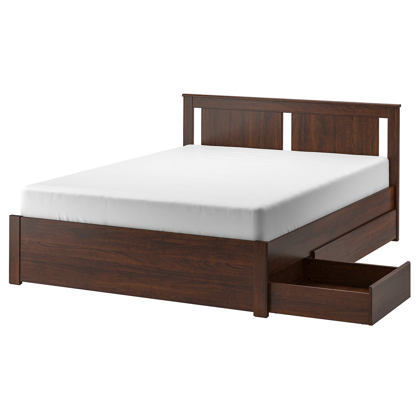 SONGESAND Bed frame with 4 storage boxes, brown/Luröy, 160x200 cm (63x78 3/4 ")
