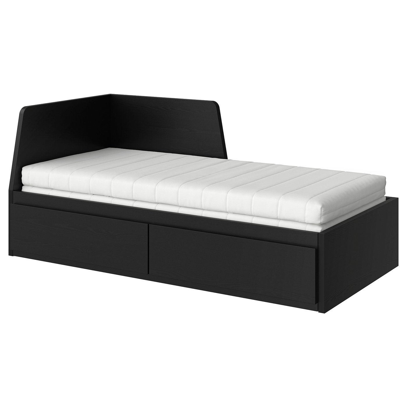 FLEKKE Day-bed w 2 drawers/2 mattresses, black-brown/Åfjäll firm, 80x200 cm (31 1/2x78 3/4 ")