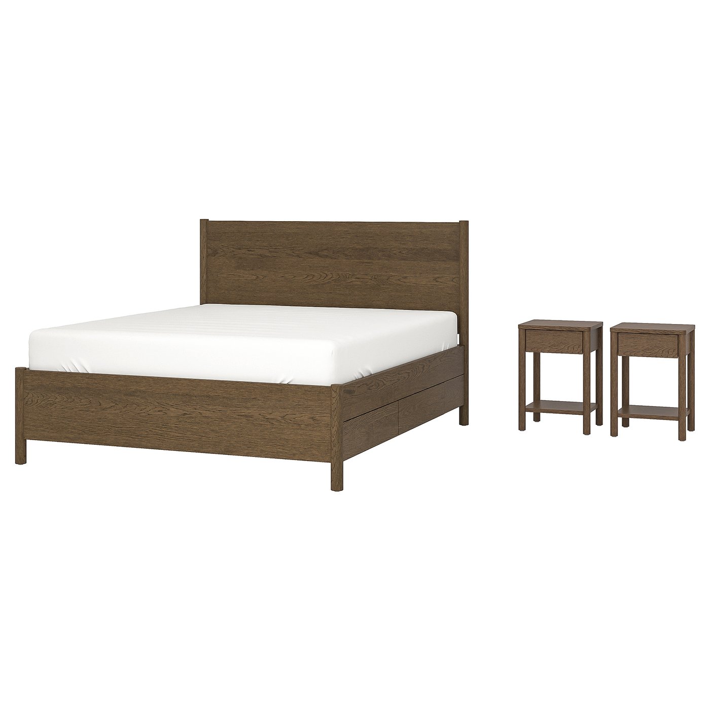 TONSTAD Bedroom furniture, set of 3, incl bed storage/brown stained oak veneer, 180x200 cm (70 7/8x78 3/4 ")