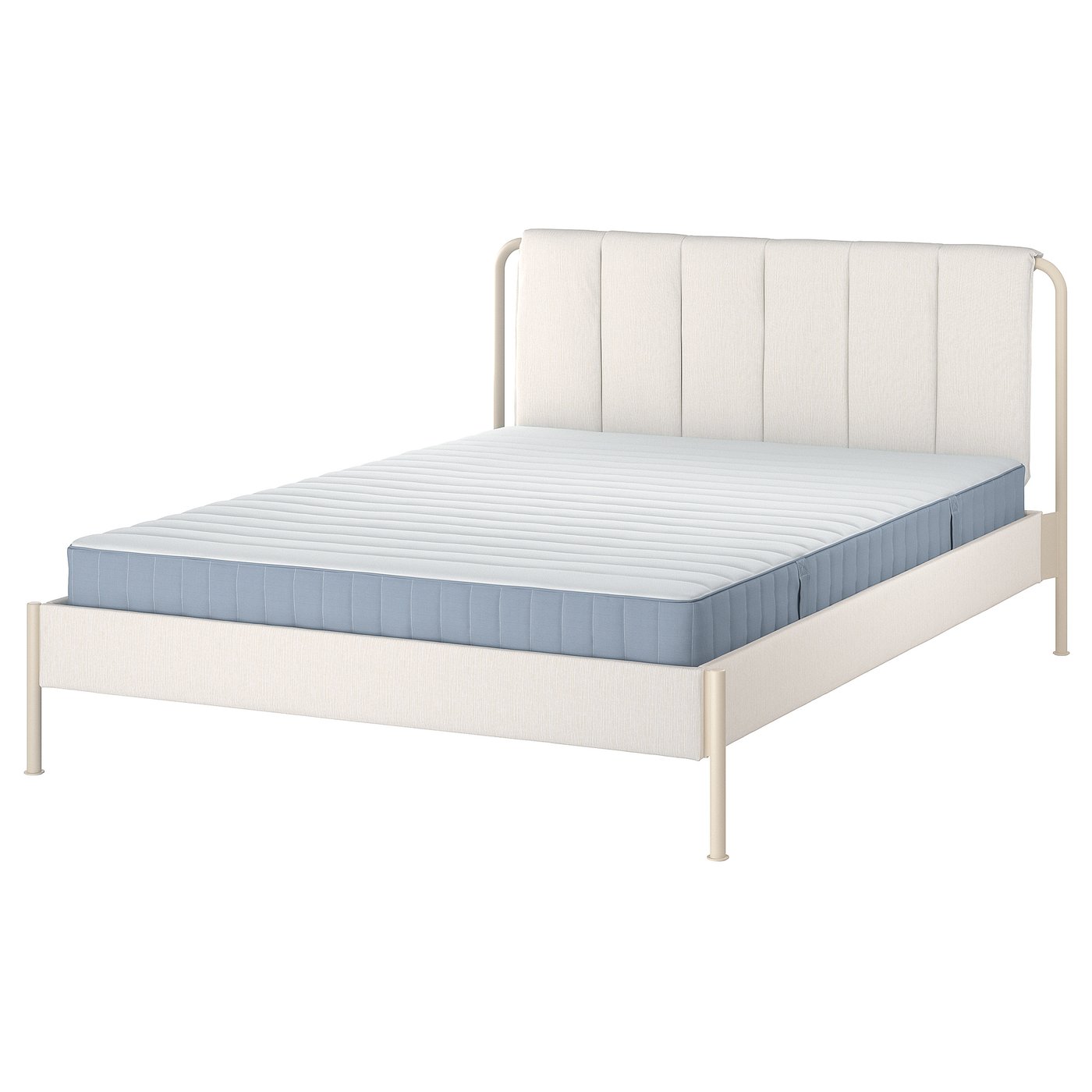 TÄLLÅSEN Upholstered bed frame with mattress, Kulsta light beige/Valevåg extra firm, 180x200 cm (70 7/8x78 3/4 ")