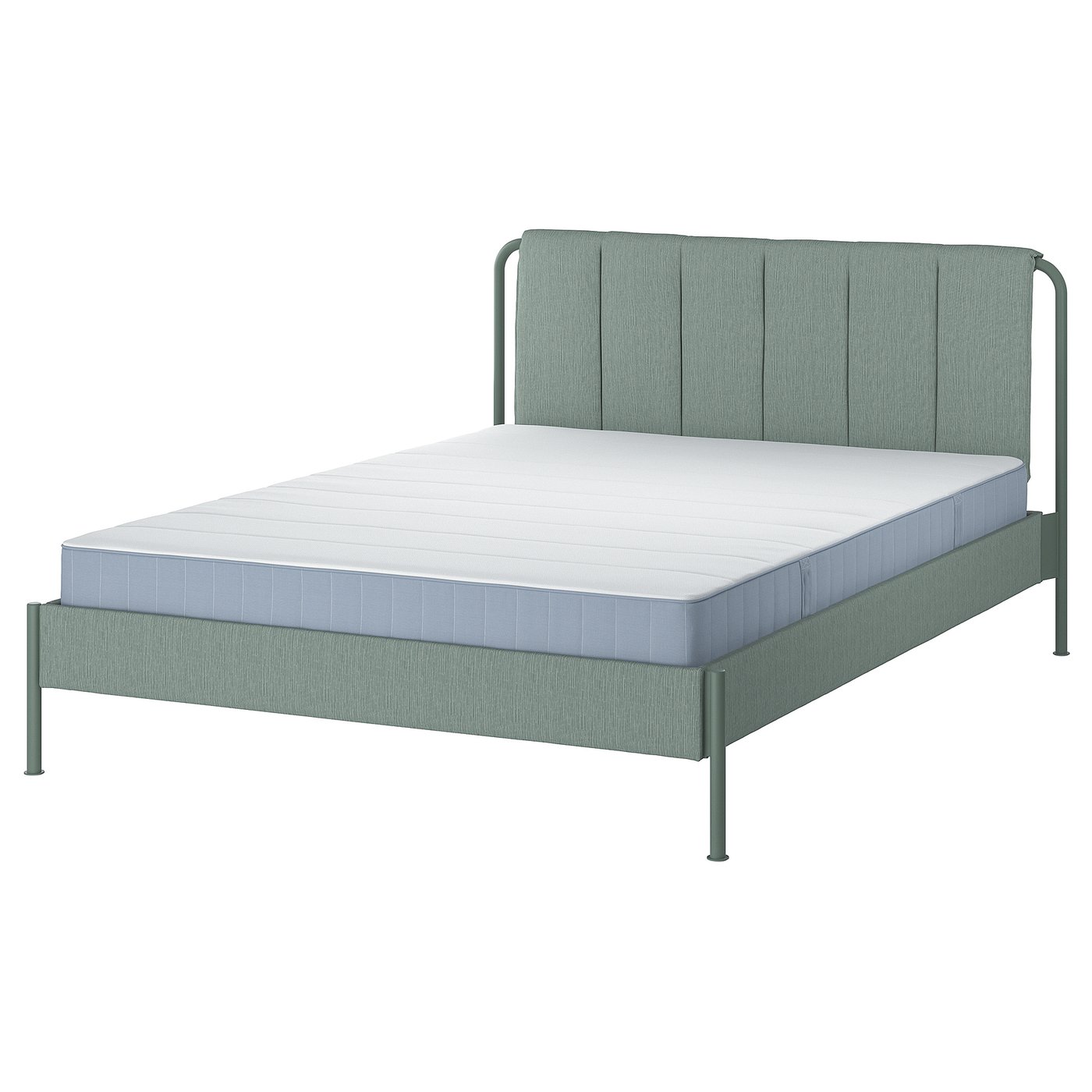 TÄLLÅSEN Upholstered bed frame with mattress, Kulsta grey-green/Vesteröy firm, 160x200 cm (63x78 3/4 ")