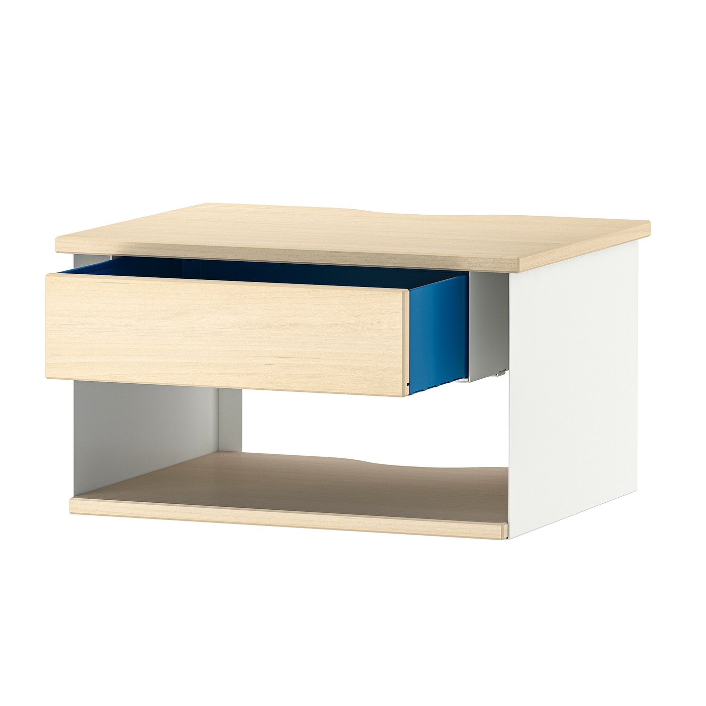 STOMSÖ Wall-mounted bedside table, birch effect white/blue, 36x29x20 cm (14 1/8x11 3/8x7 7/8 ")