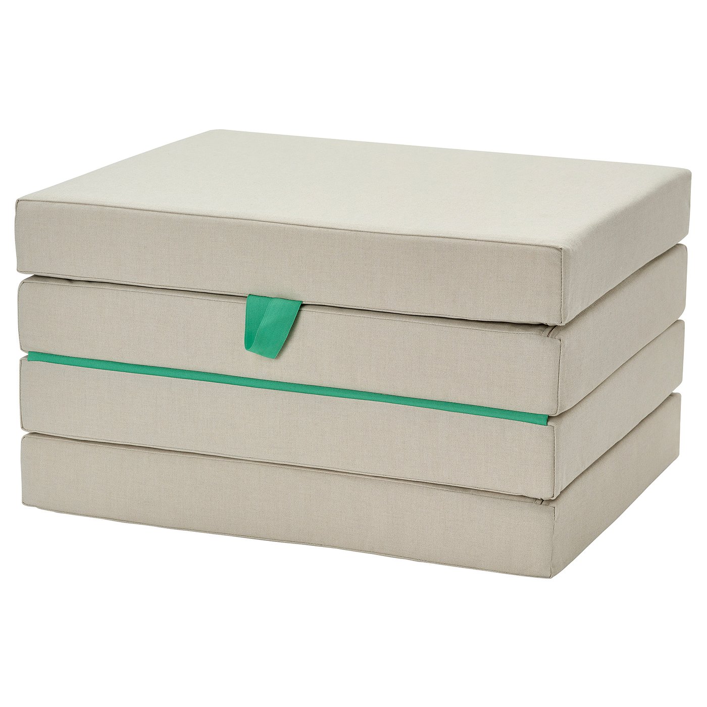 SLÄKT Pouffe/mattress, foldable, Vissle beige/green