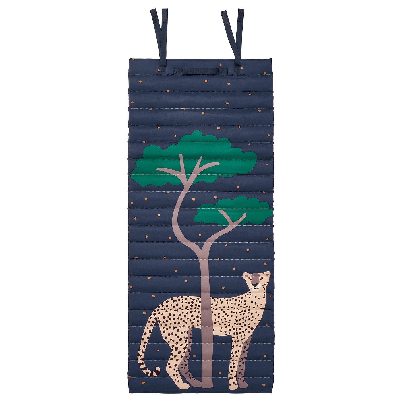 SANDLÖPARE Quilted mat, dark blue/cheetah savannah, 60x140 cm (23 5/8x55 1/8 ")
