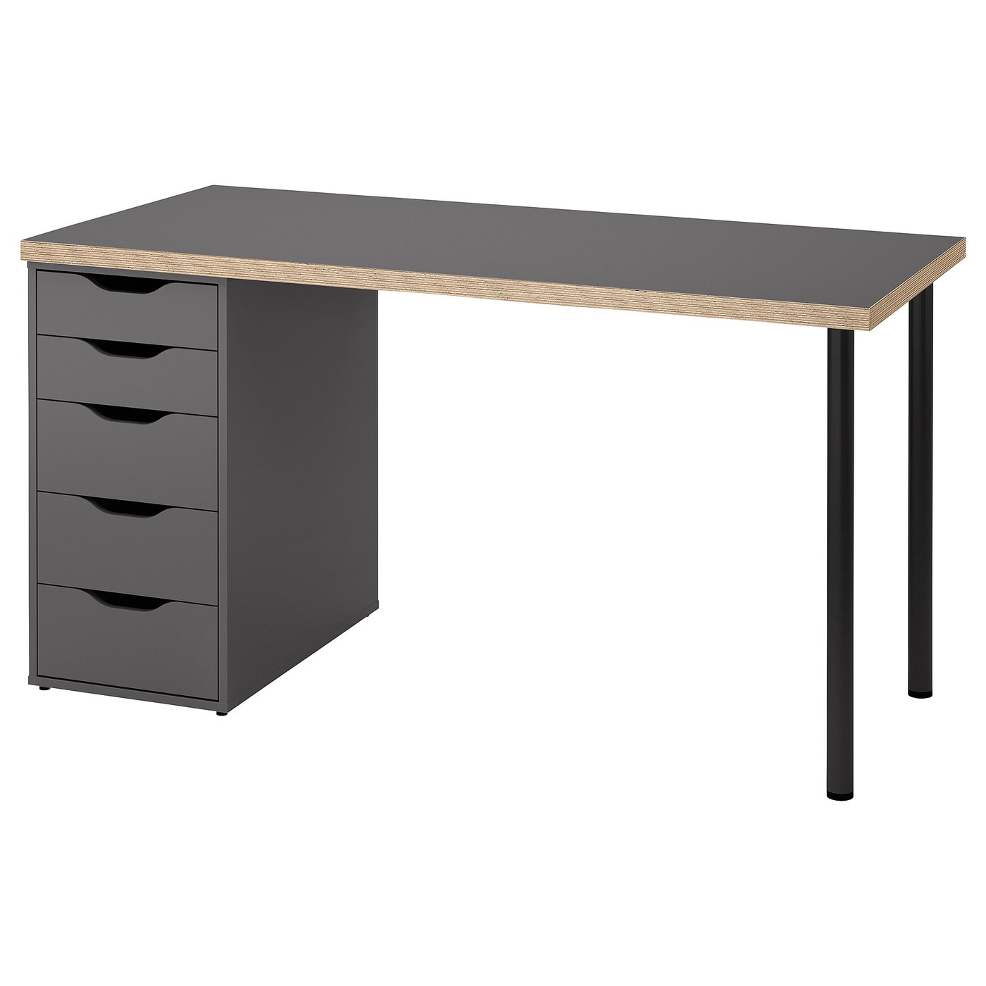 LAGKAPTEN / ALEX Desk, grey/wood effect black, 140x60 cm (55 1/8x23 5/8 ")