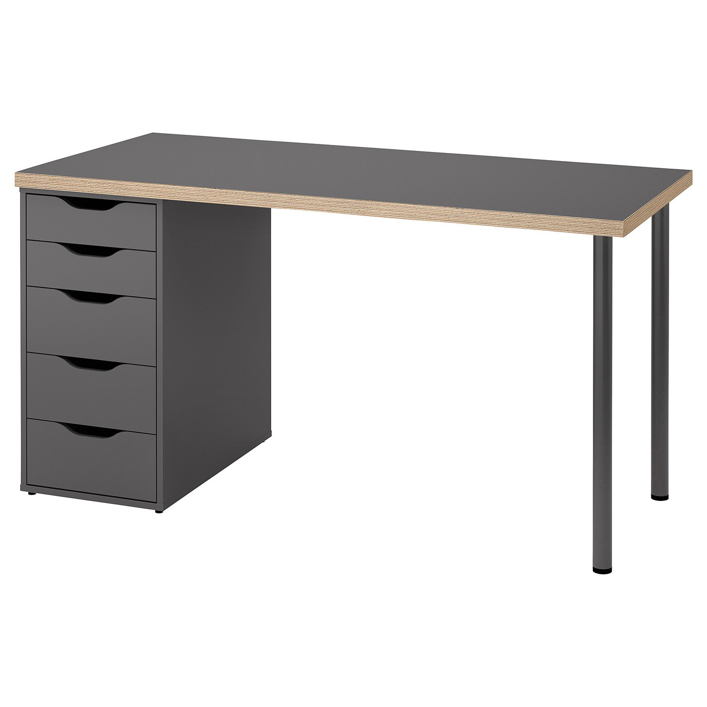 LAGKAPTEN / ALEX Desk, grey/wood effect, 140x60 cm (55 1/8x23 5/8 ")