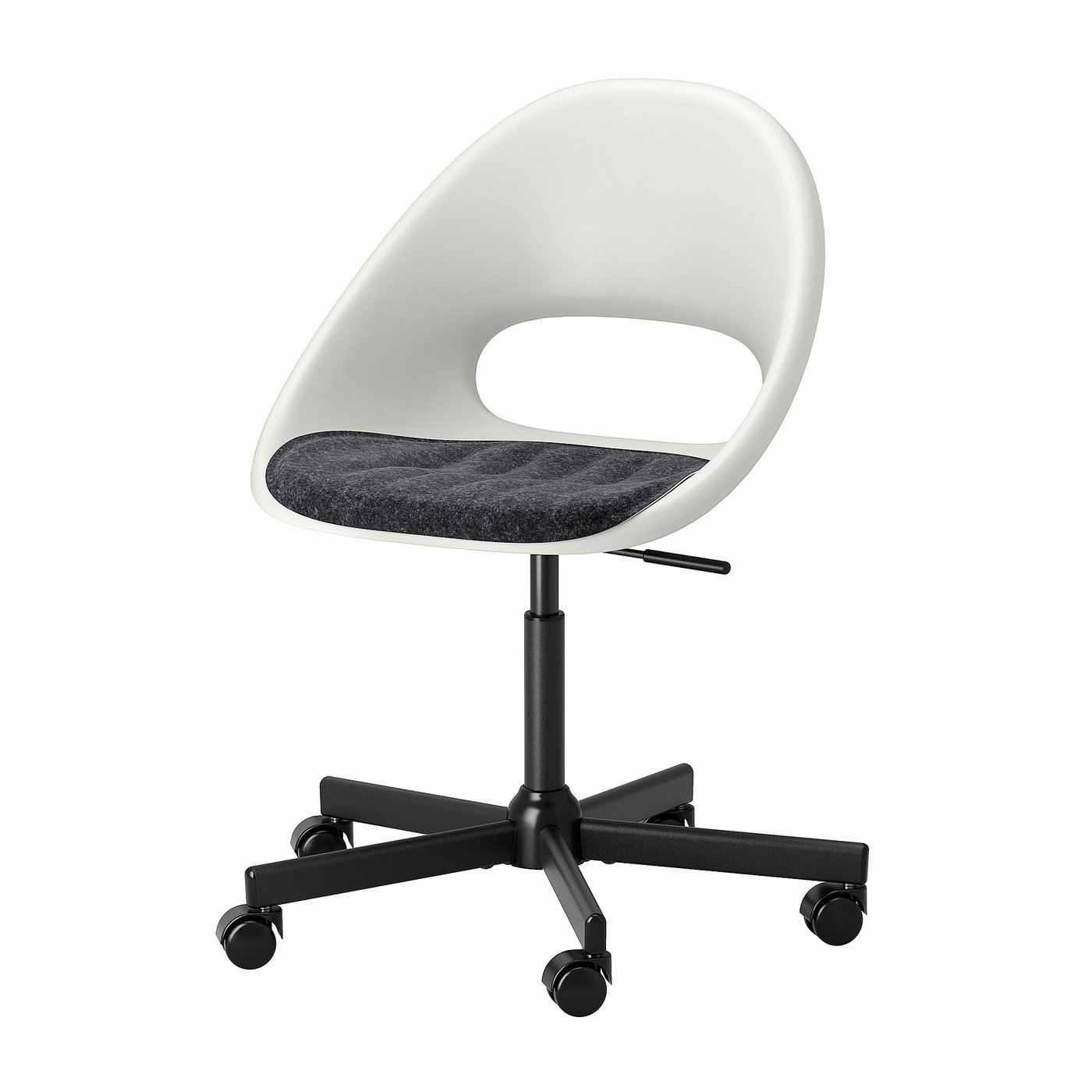 LOBERGET / MALSKÄR Swivel chair + pad, white black/dark grey
