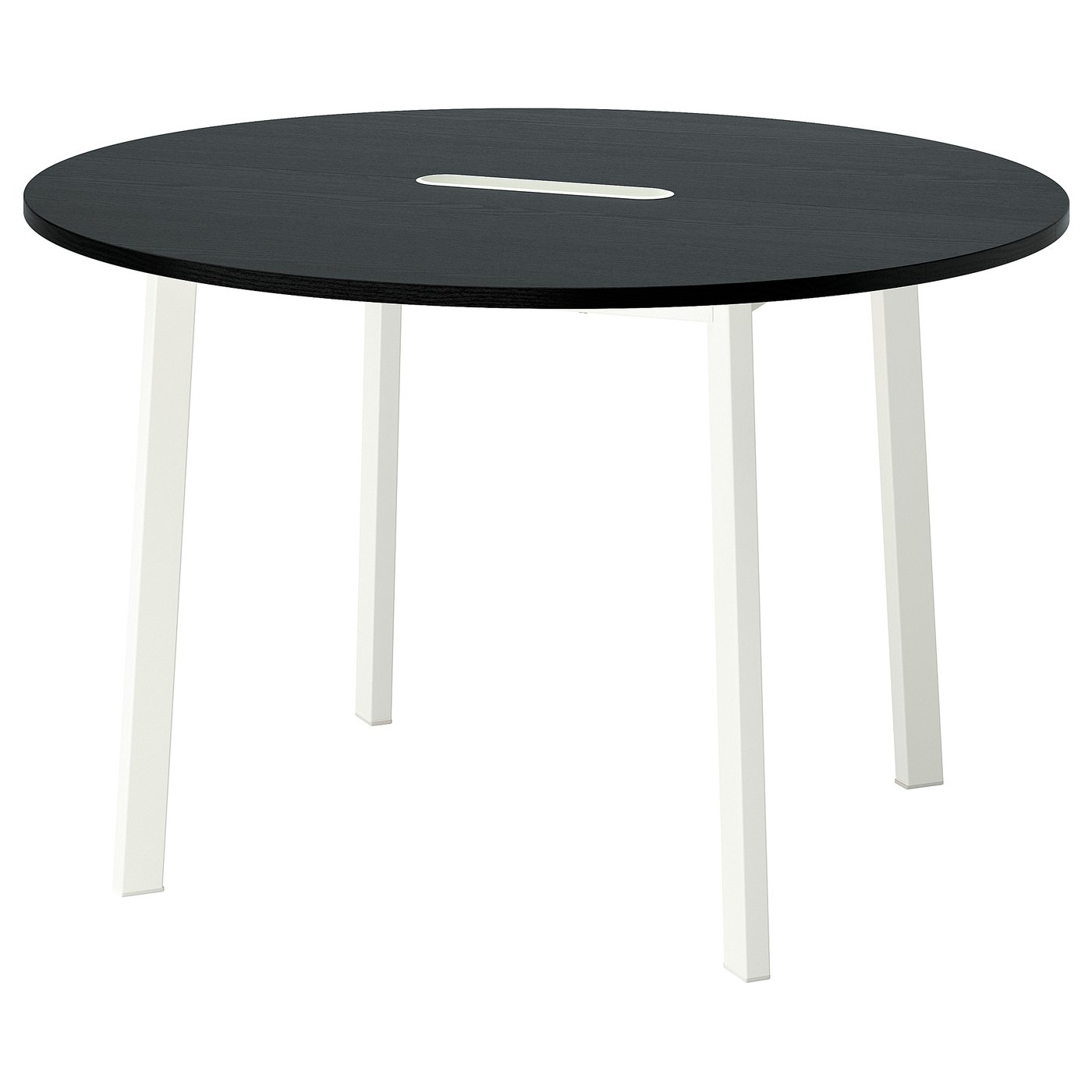 MITTZON Conference table, round black stained ash veneer/white, 120x75 cm (47 1/4x29 1/2 ")