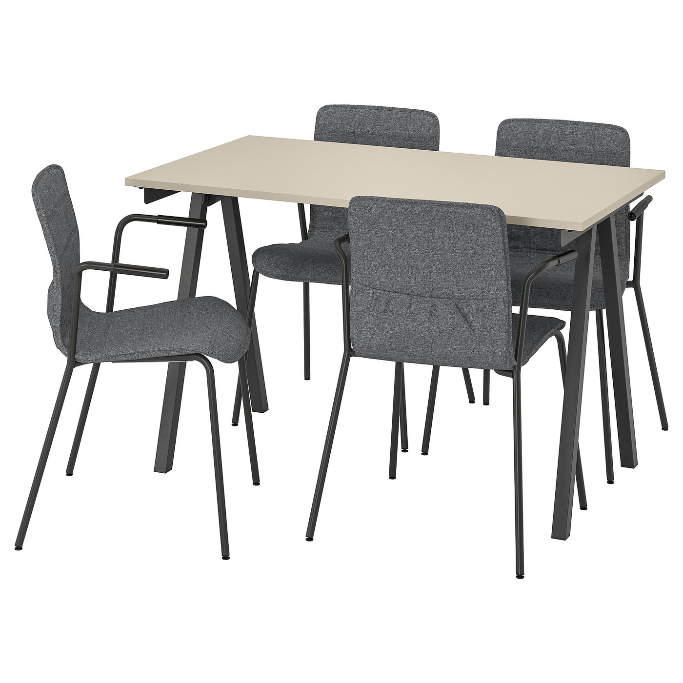 TROTTEN / LÄKTARE Conference table and chairs, beige anthracite/medium grey, 120x70 cm (47 1/4x27 1/2 ")